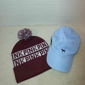 Limited Edition VS PINK blue baseball cap and PINK VS Maroon beanie.